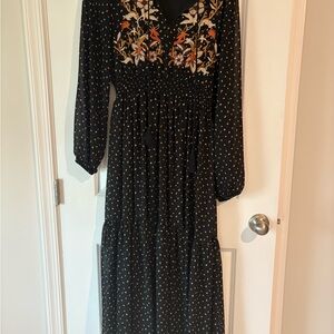 Black and White Long Sleeve Sundress with Bishop Sleeves